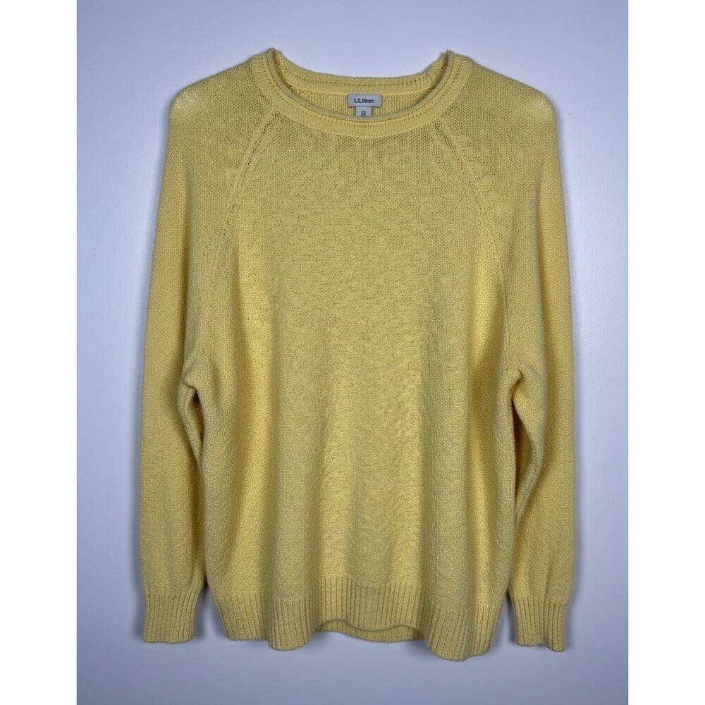 Lands End Size XL Midweight Roll Neck Neck Cotton Slub Yellow Pullover Sweater